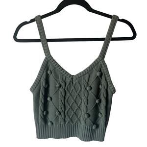 Green crochet pom pom crop tank top size large